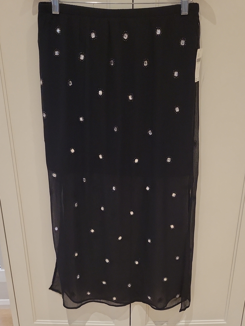 Anthropologie NWT Sheer Shine Column Midi Skirt With Side Slits